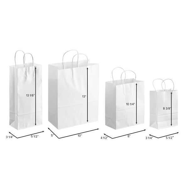 10" x 5" x 13" White Paper Paper Bag with Handles - 250/Cs