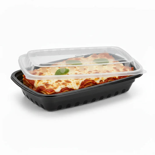 16 oz Black PP Rectangular Food Container with Clear Lid - 150/Case