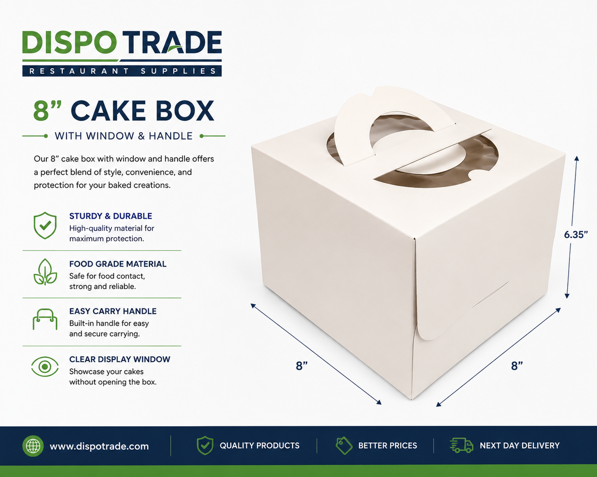 Cake Boxes 8" x 8" x 6" inch - With Handles - 100/Units