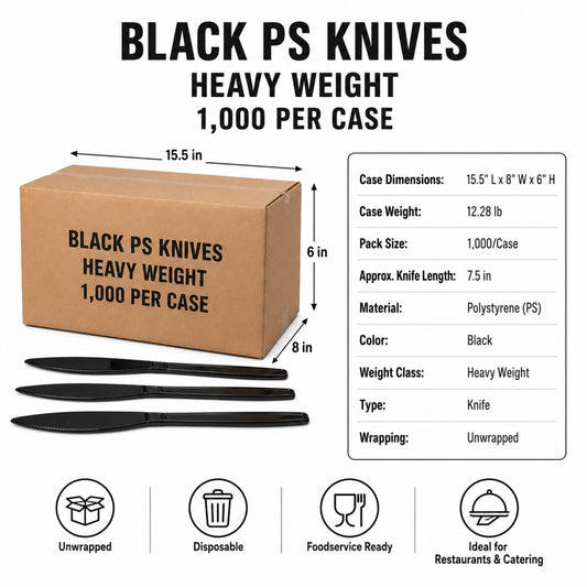7 1/2" Heavy Weight Black Polystyrene Plastic Knives - 1,000/Case