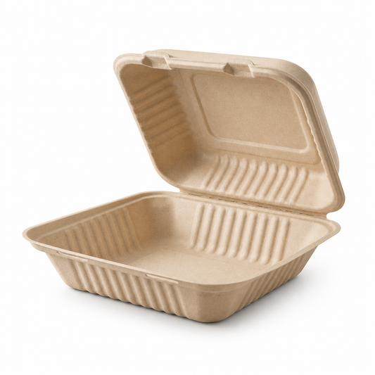 Rise Up 8" x 8" Natural Bagasse Take-Out Container - 200/Case