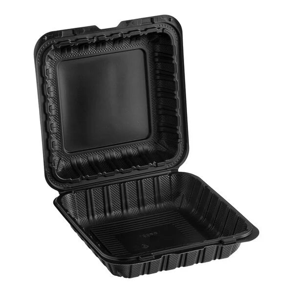 9x9 PP Hinged Container (1 Compartment) 903 Black - 150/Case