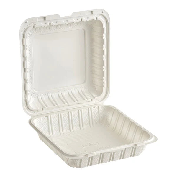 9x9 PP Hinged Container (1 Compartment) 901 White - 150/Case