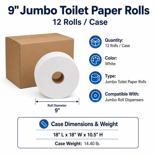 9" Jumbo Toilet Paper Rolls - 12/Case
