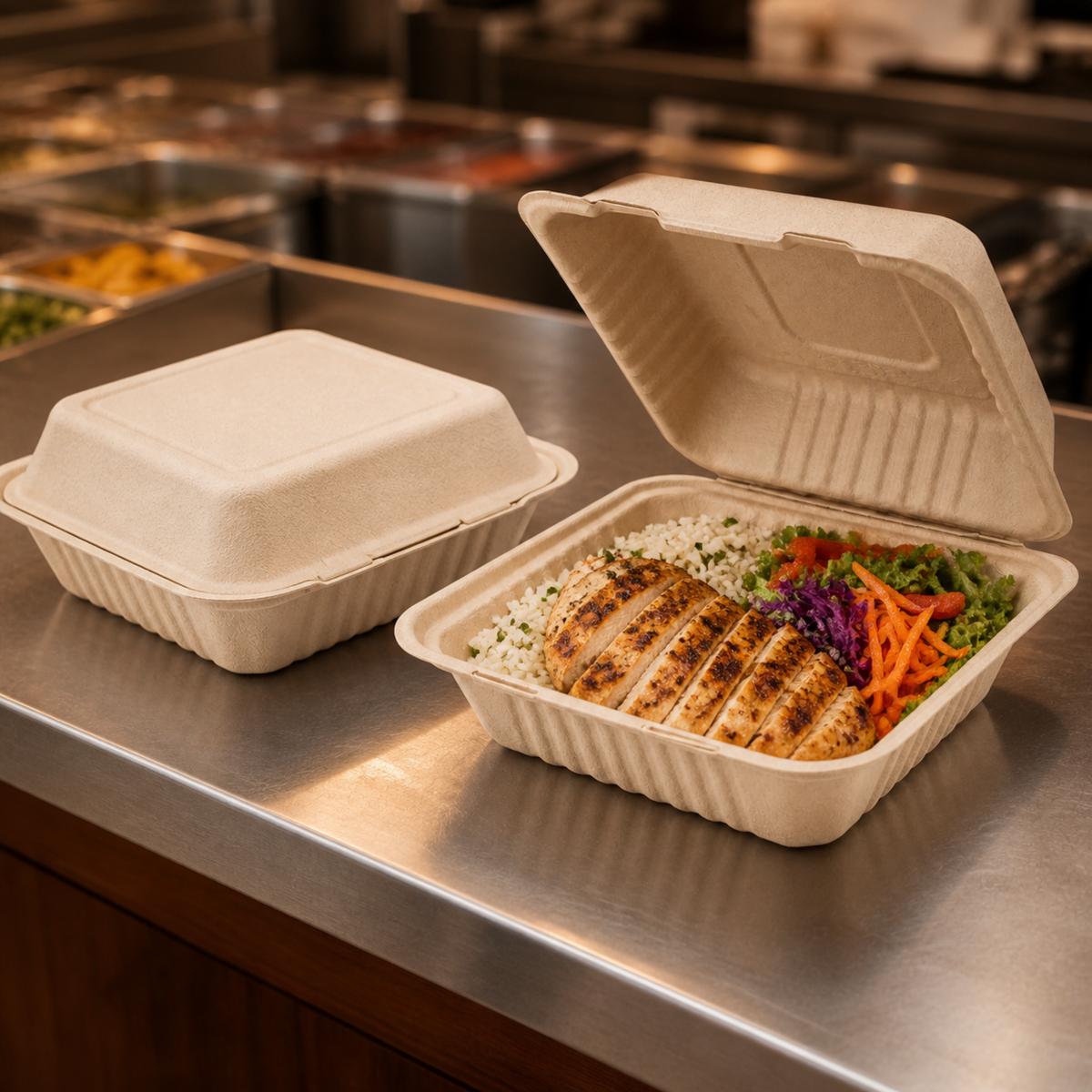 Rise Up 9" x 9" Natural Bagasse 1-Compartment Clamshell Container - 200/Case