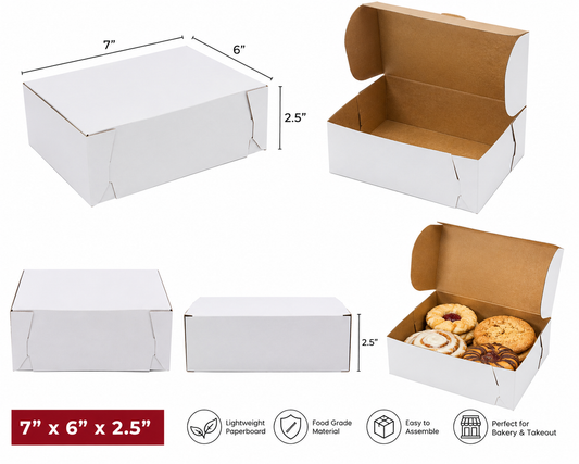 7" x 6" x 2.5" White Customizable Cake / Bakery Box - 250/Case