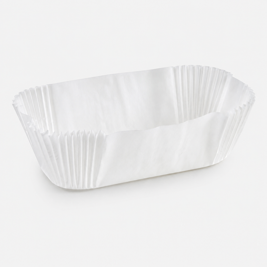 6 7/8" x 2 7/8" x 2 1/4" White Fluted Oblong Loaf Liners - 5,000/Case