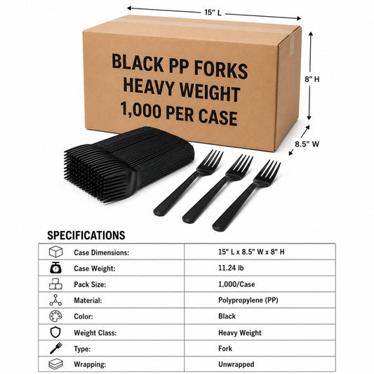 Heavy Weight Black Polypropylene Plastic Forks - 1,000/Case