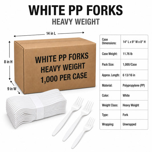 Heavy Weight White Polypropylene Plastic Forks - 1,000/Case