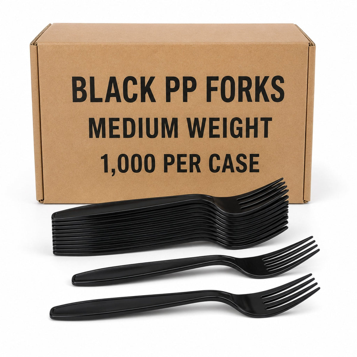 Medium Weight Black Polypropylene Plastic Forks - 1,000/Case