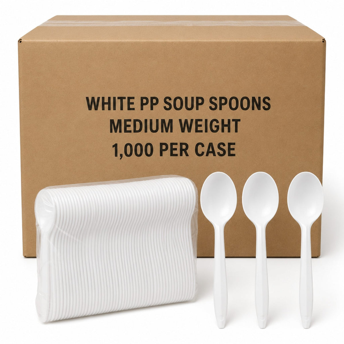 Medium Weight White Polypropylene Plastic Soup Spoons - 1,000/Case