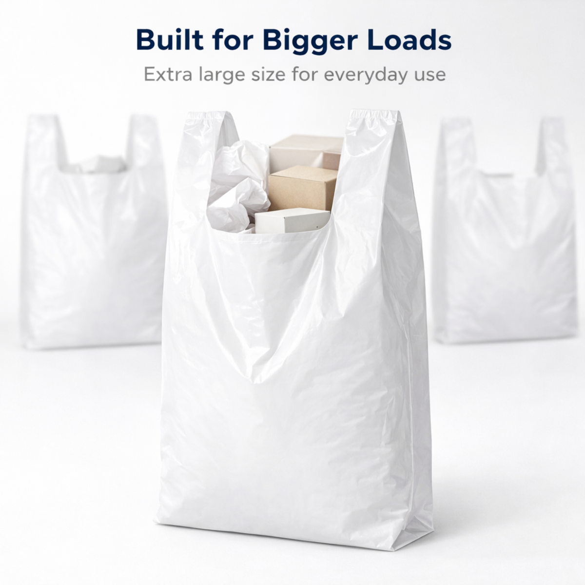 White Extra Large Plastic T-Shirt Bags 15" x 7" x 26" 14 Mic - 500/Case