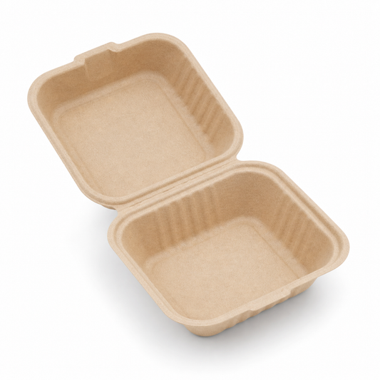 Rise Up 6" x 6" Natural Bagasse Take-Out Container - 500/Case