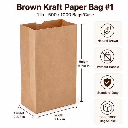 Brown Kraft Paper Bag #1 - 1 lb - 500/1000 Bags/Case