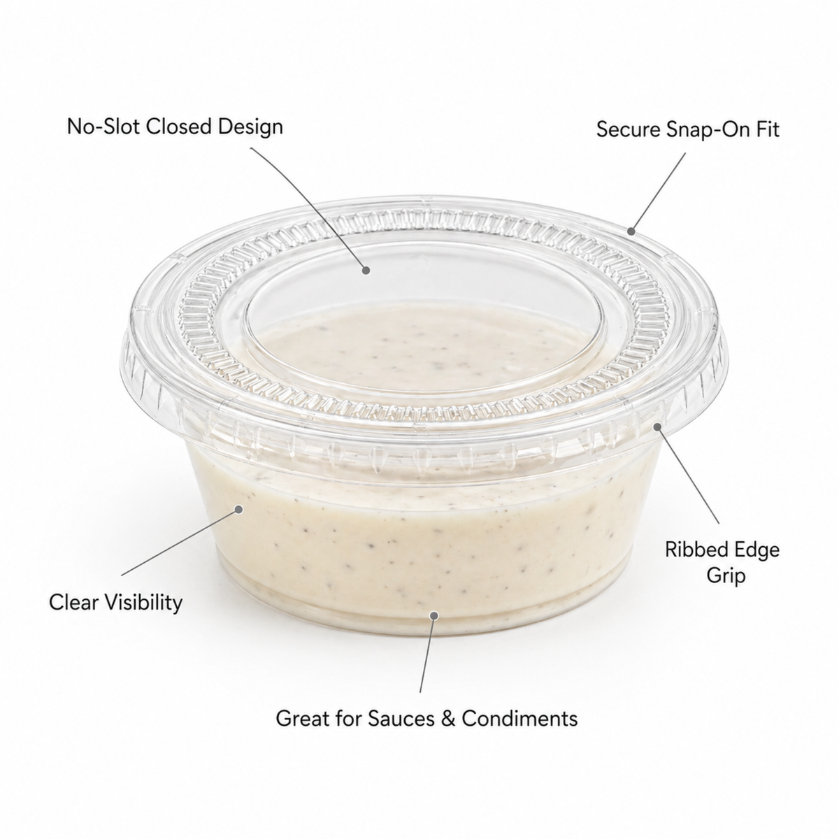 1 oz Clear No-Slot Portion Container Lids, 2500 Count Case