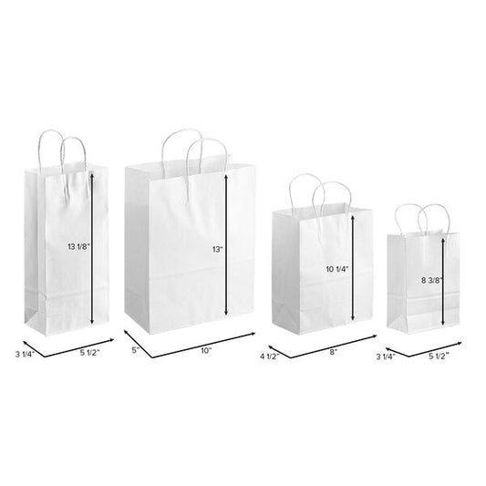 10" x 5" x 13" White Paper Paper Bag with Handles - 250/Cs