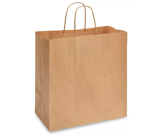 10" x 6 3/4" x 12" Natural Kraft Paper Bag With handles - 250/Cs