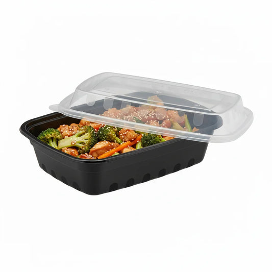 12 oz Black PP Rectangular Food Container with Clear Lid - 150/Case