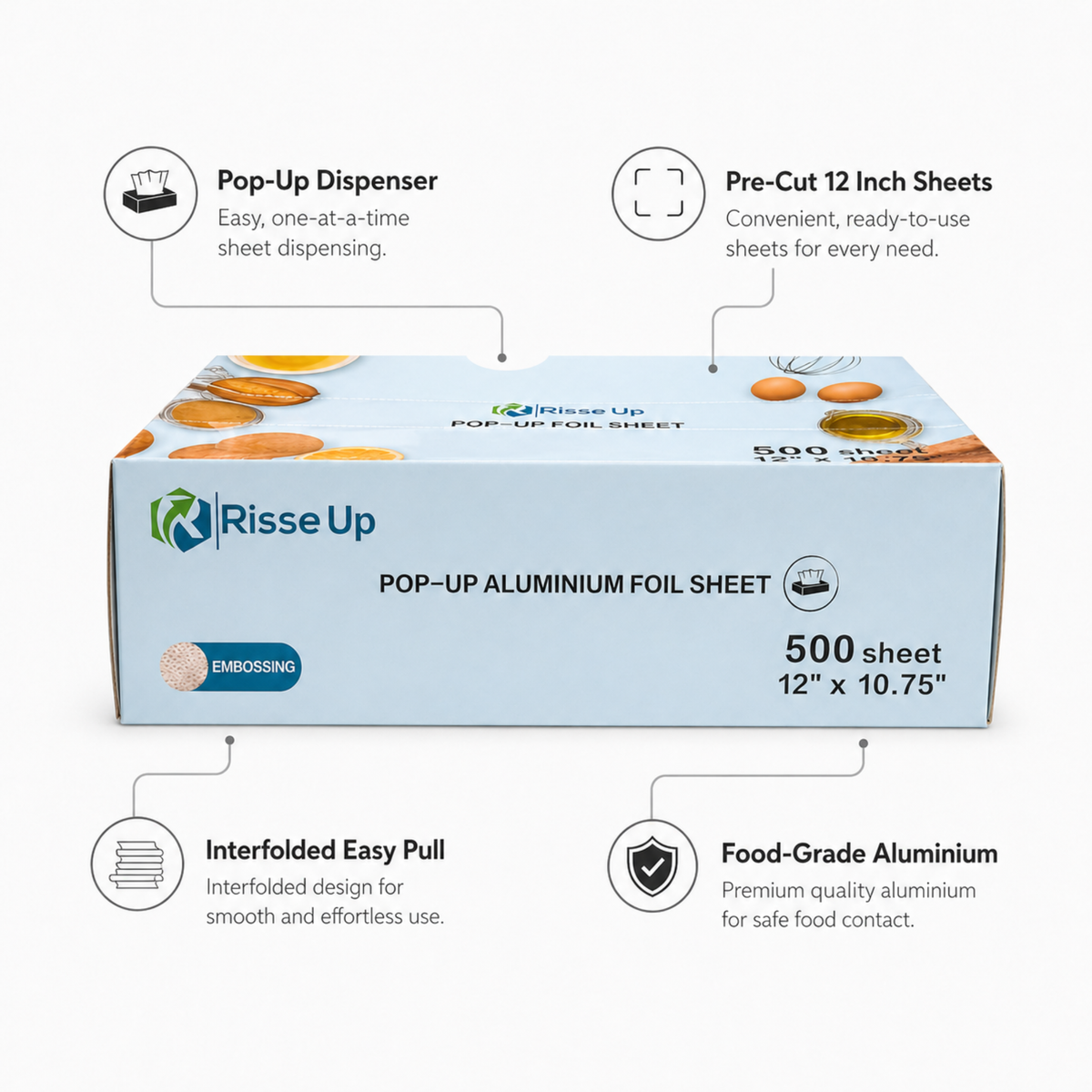 Rise Up 12" x 10 3/4" Interfolded Pop-Up Aluminum Foil Sheets - 3000/Case