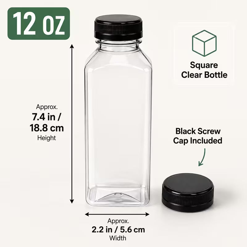 12 oz Clear PET Juice Bottle with Lid - 50/Case