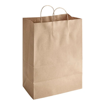 13" x 7" x 17" Natural Kraft Paper Bag with Handles - 250/Cs