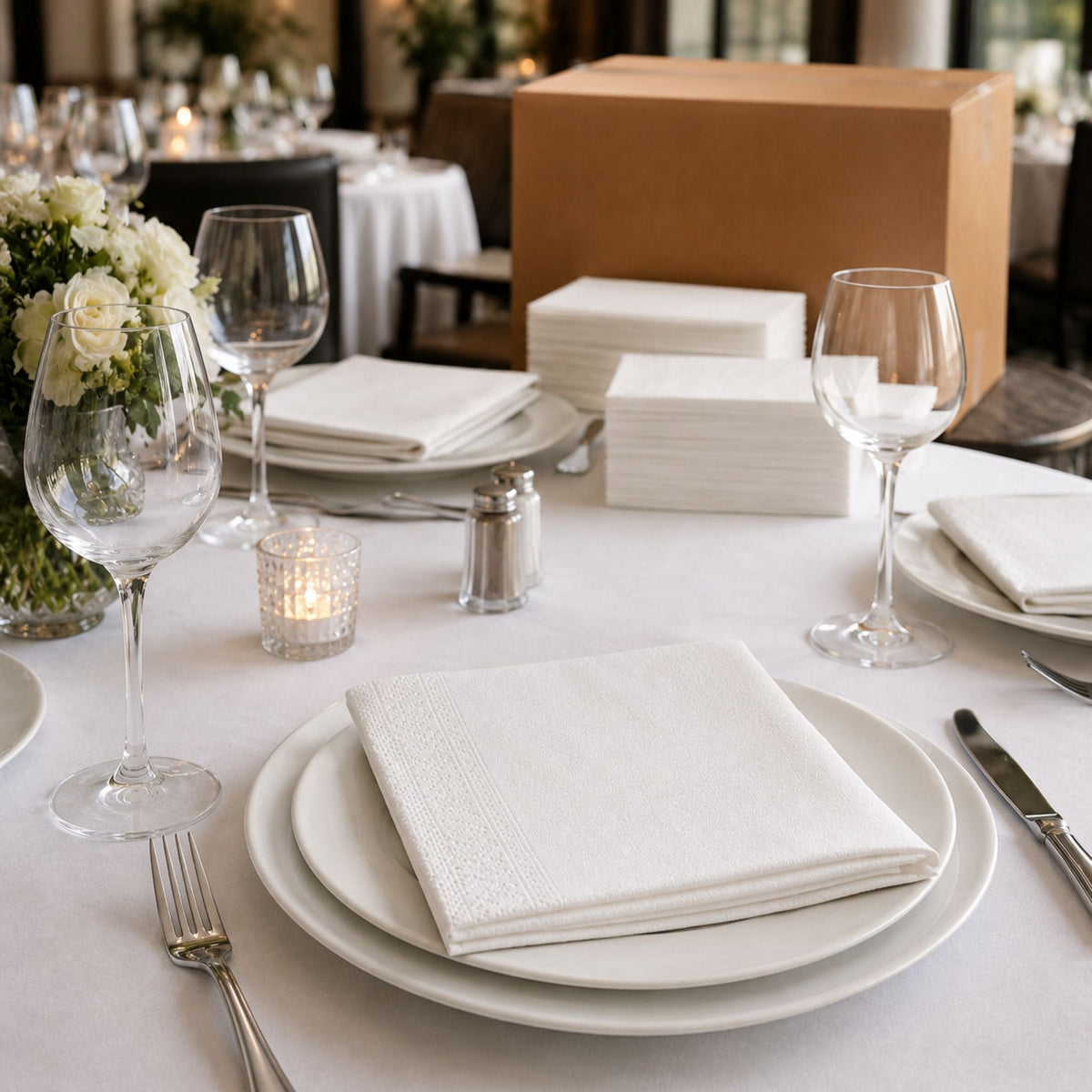 15" x 17" White 2-Ply 1/8 Fold Dinner Napkins - 3,000/Case