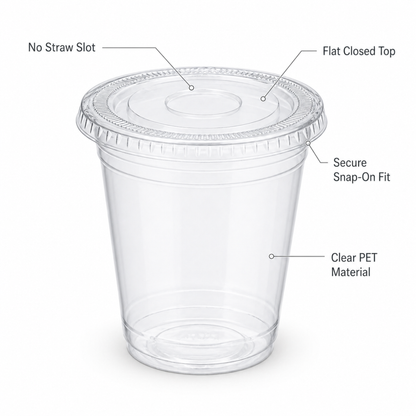 Rise Up 16/20 oz Clear PET Flat Lid without Straw Slot - 1000/Case