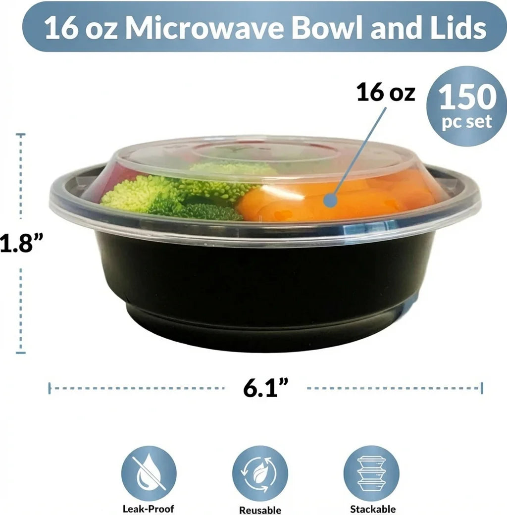 16oz Round Food Container w/ Lid - 150/Case