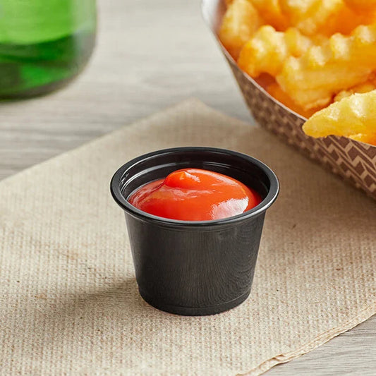 1oz. Black Plastic Souffle Cup / Portion Cup Heavy Duty - 2,500/Case