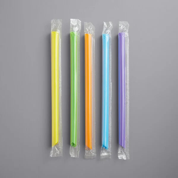 9" Neon Extra Wide Pointed Wrapped Boba Straw - 100/Case