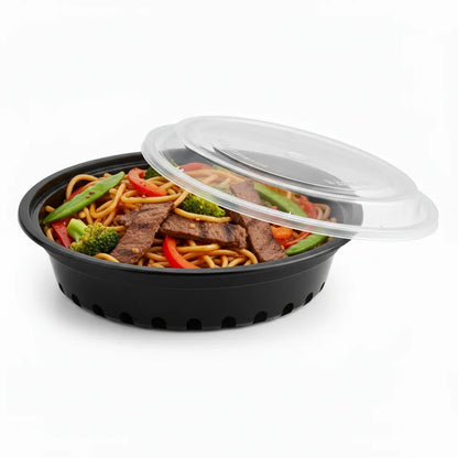 24 oz Black PP Round Food Container with Clear Lid - 150/Case