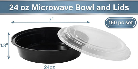 24oz Round Food Container w/ Lid - 150/Case