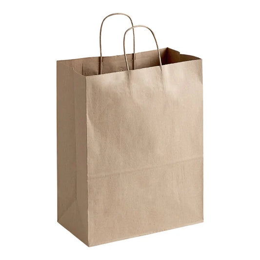 12" x 7" x 14" Natural Kraft Shopping Bag with Handles - 250/Bundle