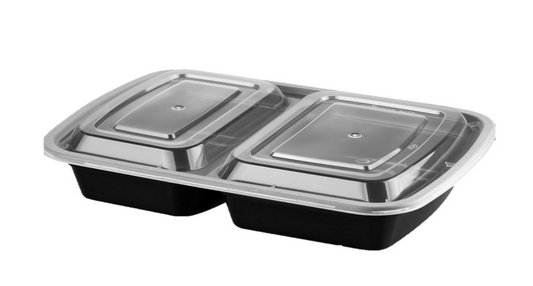 32oz 2 Compartment (16+16) Food Container w/ Lid - 150/Case