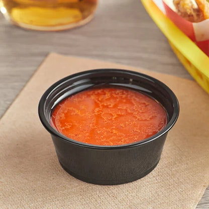 3.25oz. Black Plastic Souffle Cup / Portion Cup - 2,500/Case
