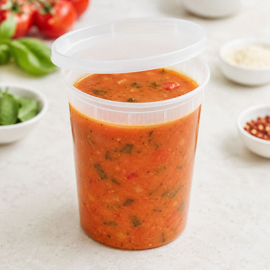 32 oz. Heavy-Duty Microwavable Translucent Plastic Deli Soup Containers with Lids - 240/Case