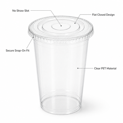 Rise Up 32 oz Clear PET Flat Lid without Straw Slot - 500/Case