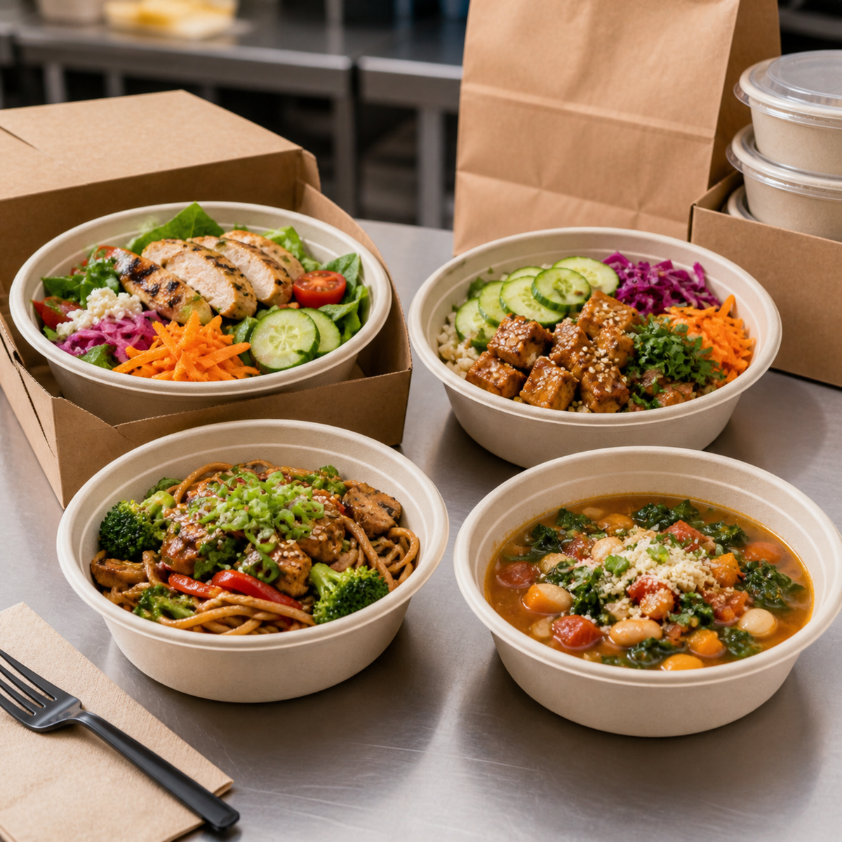 Rise Up 32 oz Natural Bagasse Bowl - 500/Case