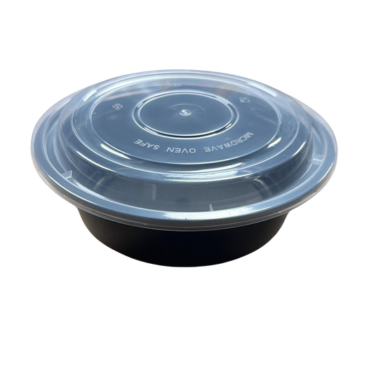 32 oz Black PP Round Food Container with Clear Lid - 150/Case