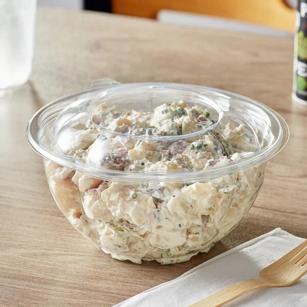 32oz. Clear Plastic Salad Bowl with Lid - 150/Case