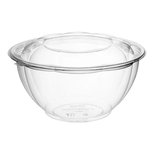 32oz. Clear Plastic Salad Bowl with Lid - 150/Case