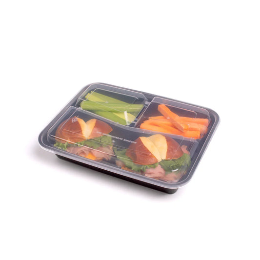 33oz 3 Compartment Food Container Black - 150/Case