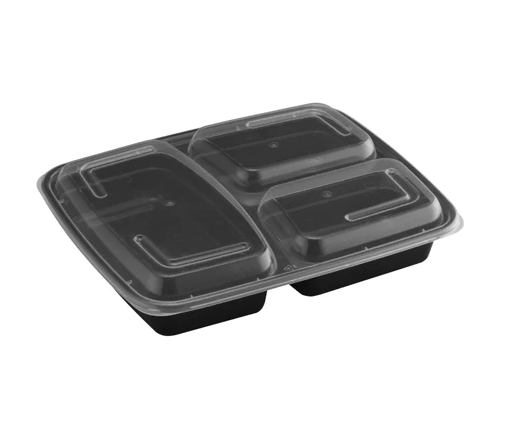 39oz 3 Compartment Food container Black - 150/Case