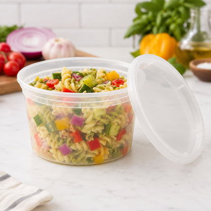 16 oz. Heavy-Duty Microwavable Translucent Plastic Deli Containers with Lids - 240/Case
