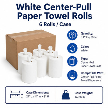 White Center-Pull Paper Towel Rolls - 6/Case