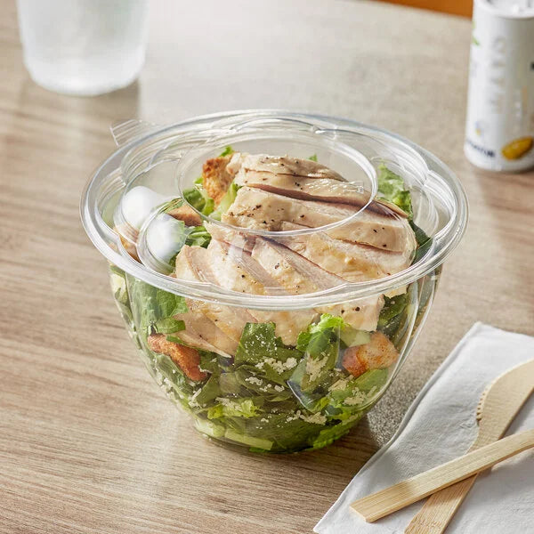 48oz. Clear Plastic Salad Bowl with Lid - 150/Case