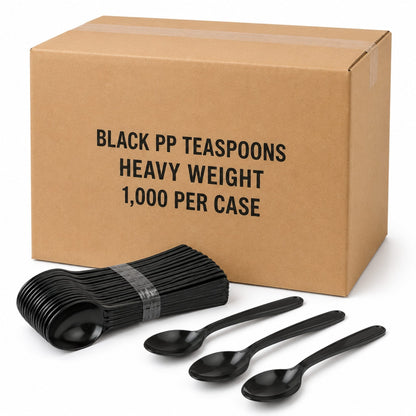 6 3/8" Heavy Weight Black Polypropylene Plastic Teaspoons - 1,000/Case
