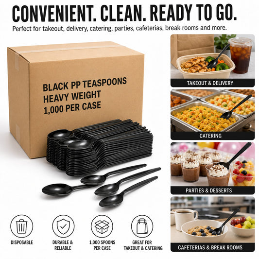 6 3/8" Heavy Weight Black Polypropylene Plastic Teaspoons - 1,000/Case