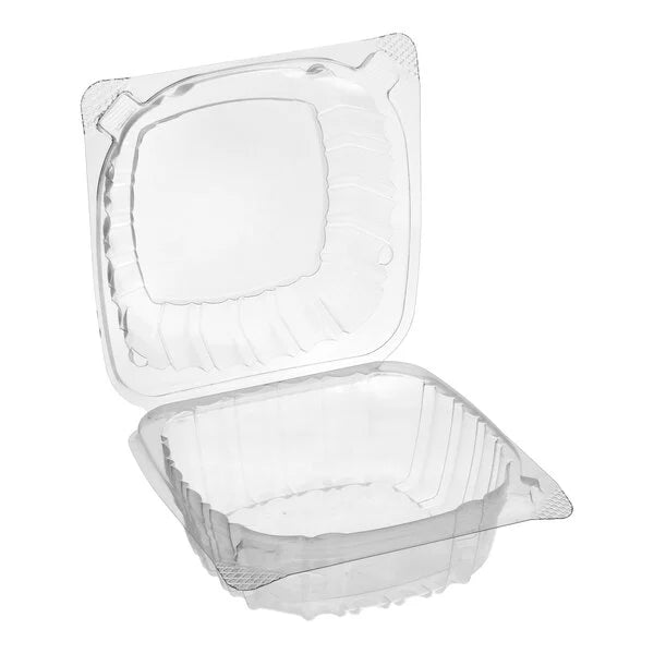 Clear Hinged Lid Plastic Container 6" x 6" x 3" - 500/Case