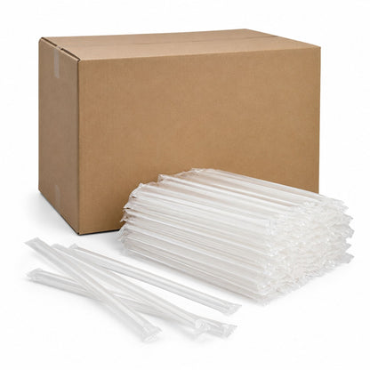 7 3/4" Clear Giant Wrapped Straws - 2,000/Case